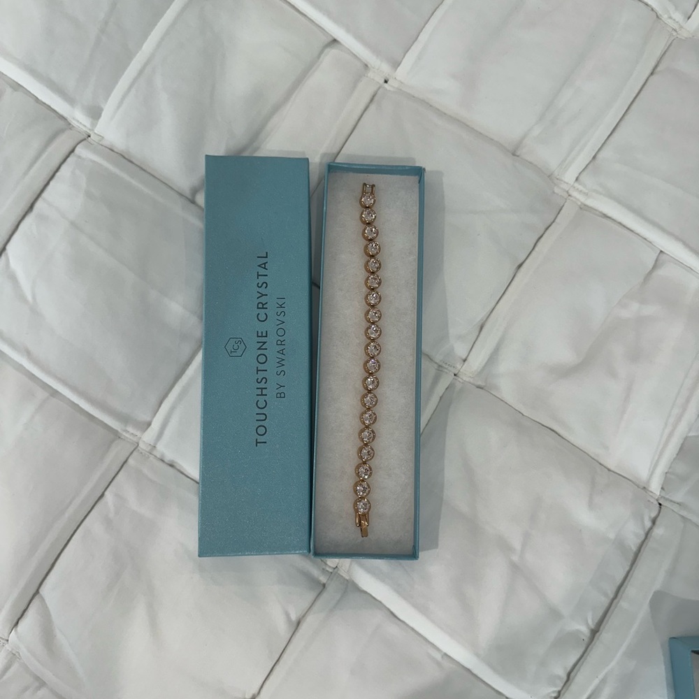 Swarovski Rose Gold Crystal Tennis Bracelet with Clear Stones